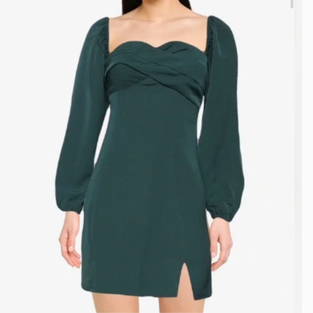 Abercrombie Green Long Sleeve Draped Bodice Mini Dress
